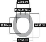 Afbeelding van de afmetingen van de Werit Chromat toiletbril