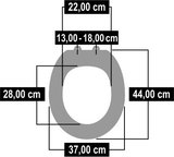 Afbeelding van de afmetingen van de Cornat April Fresh toiletbril