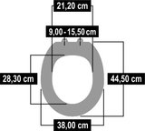 Afbeelding van de afmetingen van de Cornat Lacuna toiletbril